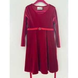 Girls Velvet Long Sleeve Red‎ Dress With Flower Accent By Speechless Size 6X